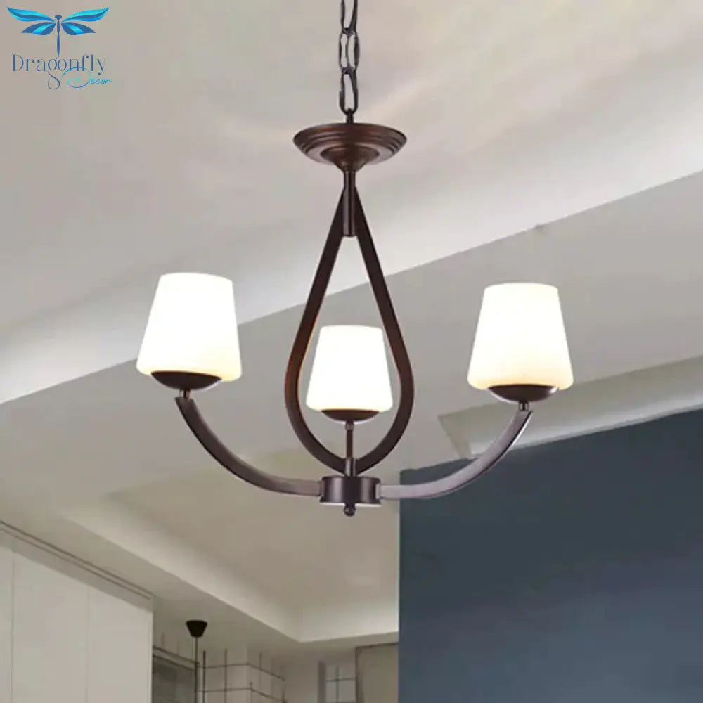 Opal Glass Black Chandelier Light Cone 3/6/8 Heads Traditionalism Ceiling Pendant For Living Room