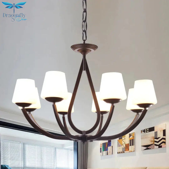 Opal Glass Black Chandelier Light Cone 3/6/8 Heads Traditionalism Ceiling Pendant For Living Room