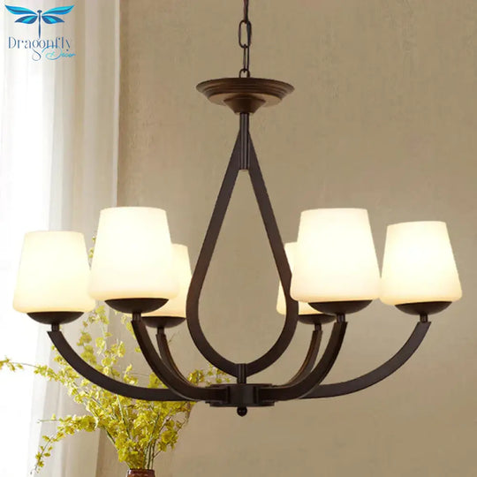 Opal Glass Black Chandelier Light Cone 3/6/8 Heads Traditionalism Ceiling Pendant For Living Room