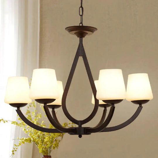 Opal Glass Black Chandelier Light Cone 3/6/8 Heads Traditionalism Ceiling Pendant For Living Room 6