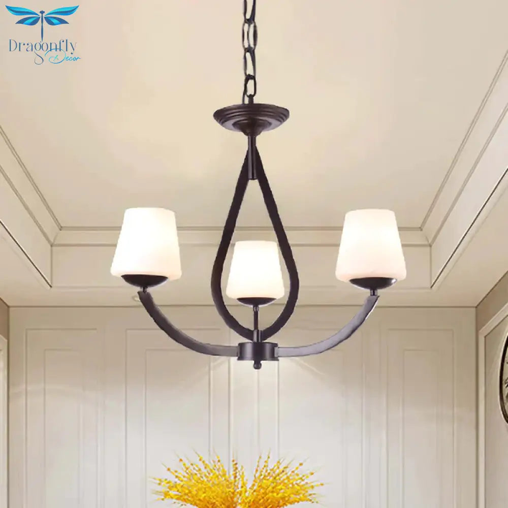 Opal Glass Black Chandelier Light Cone 3/6/8 Heads Traditionalism Ceiling Pendant For Living Room