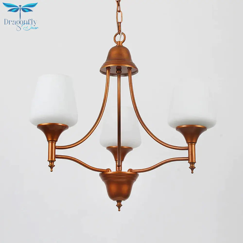 Opal Glass Bronze Chandelier Lighting Tapered 3/5/6 Bulbs Countryside Hanging Pendant For Bedroom