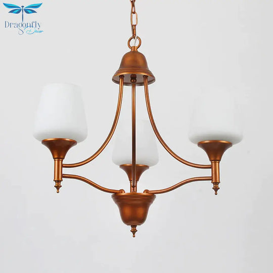 Opal Glass Bronze Chandelier Lighting Tapered 3/5/6 Bulbs Countryside Hanging Pendant For Bedroom