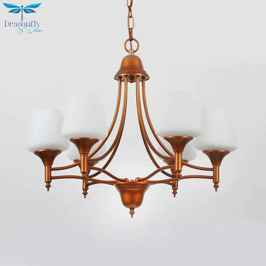 Opal Glass Bronze Chandelier Lighting Tapered 3/5/6 Bulbs Countryside Hanging Pendant For Bedroom