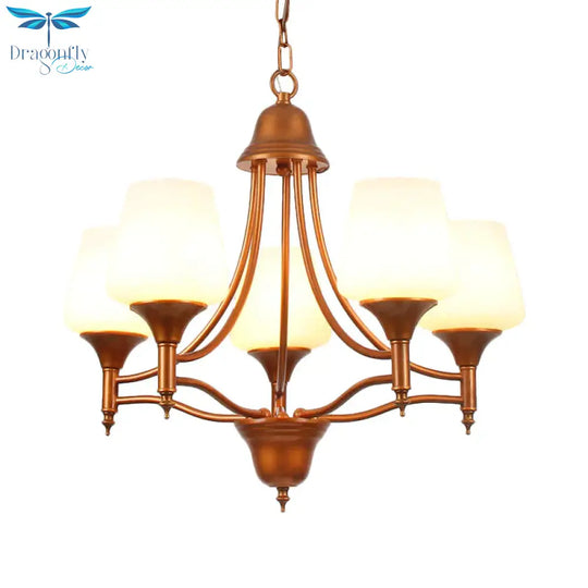 Opal Glass Bronze Chandelier Lighting Tapered 3/5/6 Bulbs Countryside Hanging Pendant For Bedroom