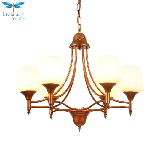 Opal Glass Bronze Chandelier Lighting Tapered 3/5/6 Bulbs Countryside Hanging Pendant For Bedroom