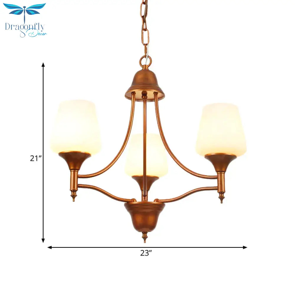 Opal Glass Bronze Chandelier Lighting Tapered 3/5/6 Bulbs Countryside Hanging Pendant For Bedroom