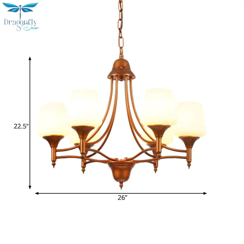 Opal Glass Bronze Chandelier Lighting Tapered 3/5/6 Bulbs Countryside Hanging Pendant For Bedroom
