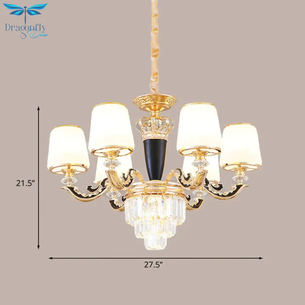 Opal Glass Cone Hanging Pendant Mid - Century 6 Heads Bedroom Chandelier In Black And Gold With
