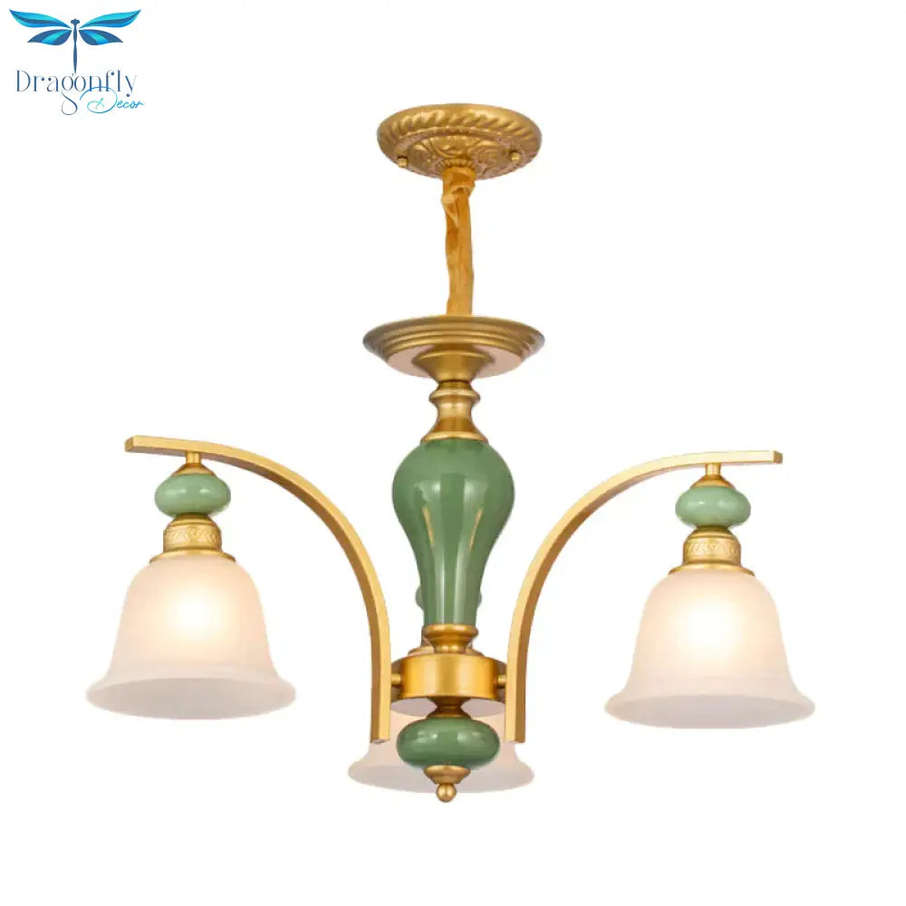 Opal Glass Gold Pendant Light Fixture Bell 5/6/8 Lights Rustic Style Chandelier Lighting With