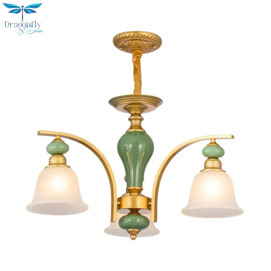 Opal Glass Gold Pendant Light Fixture Bell 5/6/8 Lights Rustic Style Chandelier Lighting With