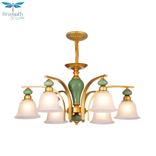 Opal Glass Gold Pendant Light Fixture Bell 5/6/8 Lights Rustic Style Chandelier Lighting With