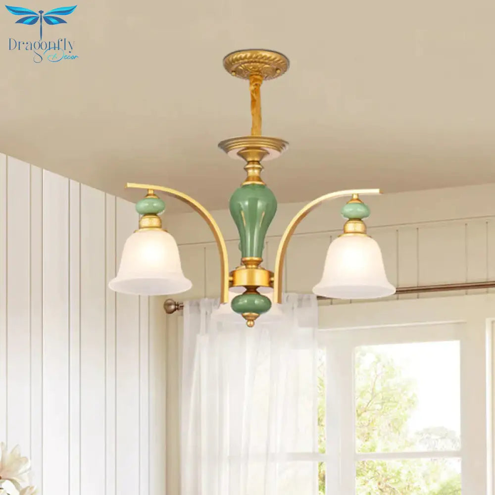 Opal Glass Gold Pendant Light Fixture Bell 5/6/8 Lights Rustic Style Chandelier Lighting With