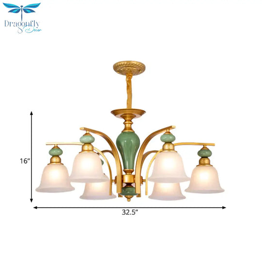 Opal Glass Gold Pendant Light Fixture Bell 5/6/8 Lights Rustic Style Chandelier Lighting With