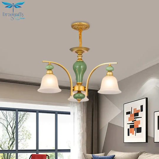Opal Glass Gold Pendant Light Fixture Bell 5/6/8 Lights Rustic Style Chandelier Lighting With