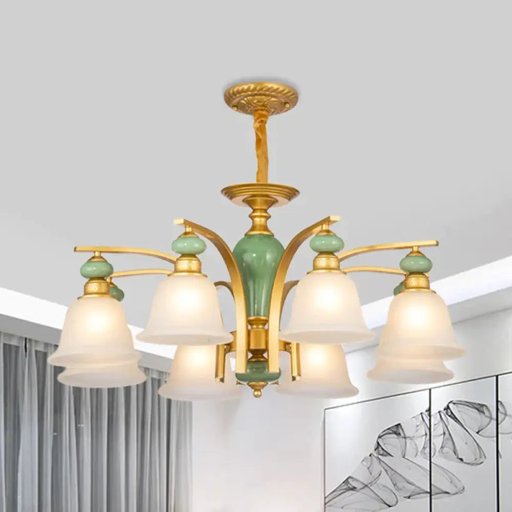 Opal Glass Gold Pendant Light Fixture Bell 5/6/8 Lights Rustic Style Chandelier Lighting With
