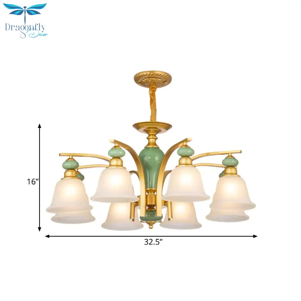 Opal Glass Gold Pendant Light Fixture Bell 5/6/8 Lights Rustic Style Chandelier Lighting With