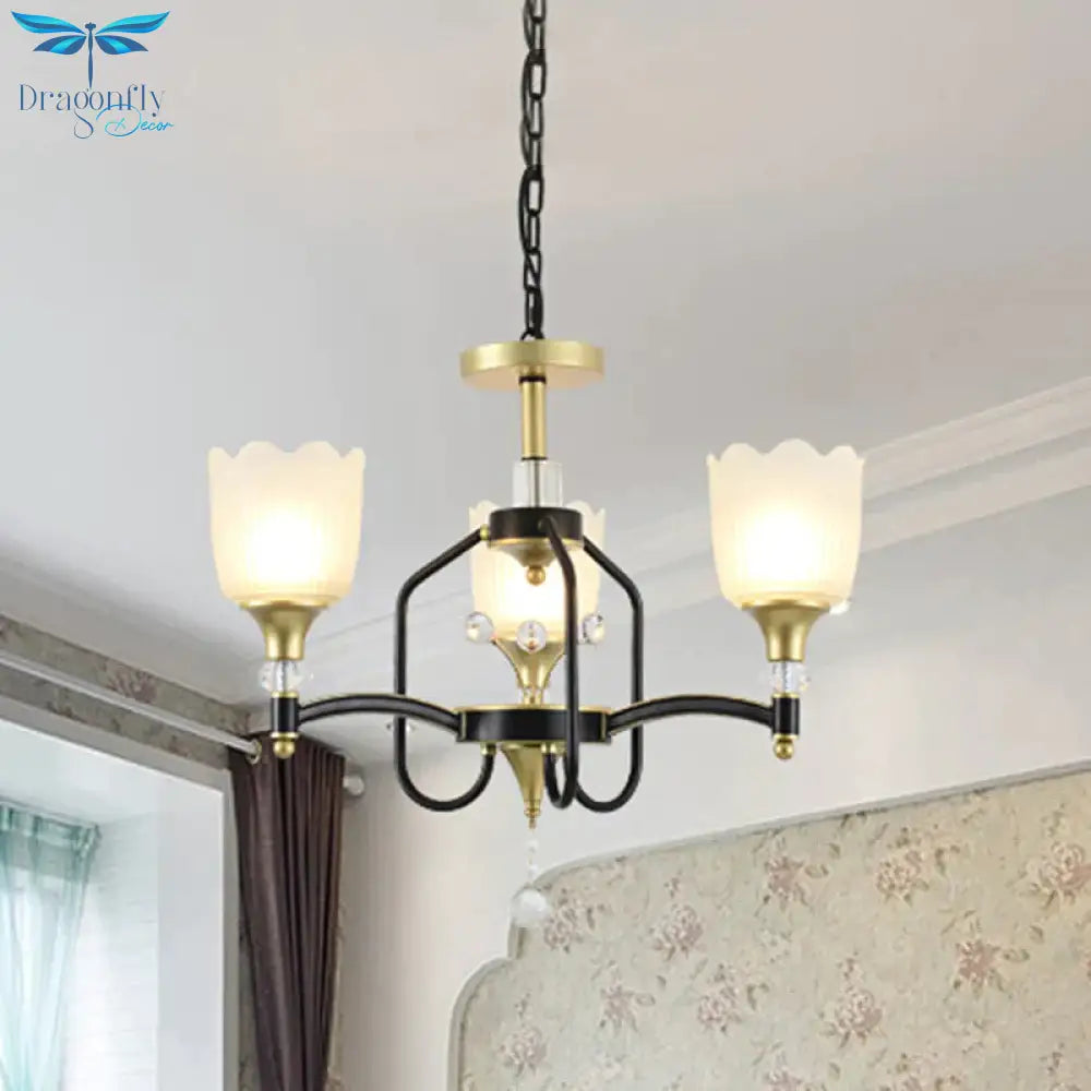 Opal Glass Scalloped Suspension Lighting Fixture Traditional 3/6 - Head Bedroom Chandelier Light In
