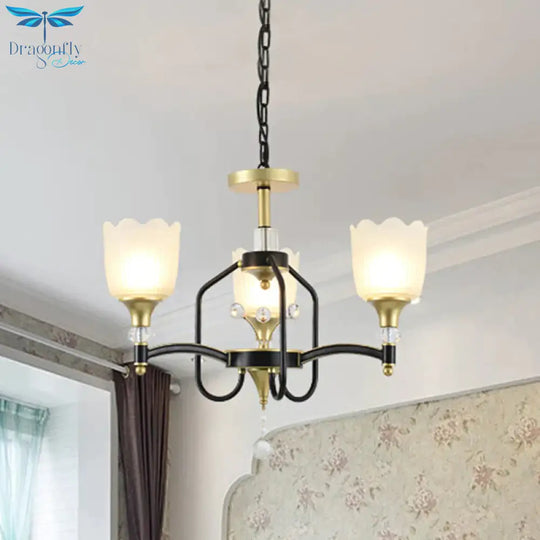 Opal Glass Scalloped Suspension Lighting Fixture Traditional 3/6 - Head Bedroom Chandelier Light In