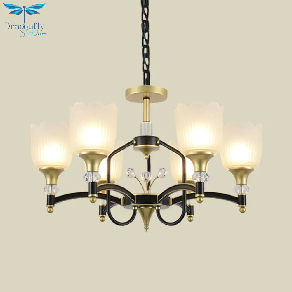 Opal Glass Scalloped Suspension Lighting Fixture Traditional 3/6 - Head Bedroom Chandelier Light In