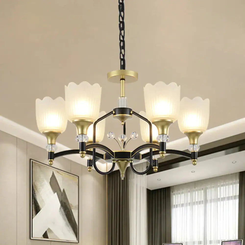 Opal Glass Scalloped Suspension Lighting Fixture Traditional 3/6 - Head Bedroom Chandelier Light In