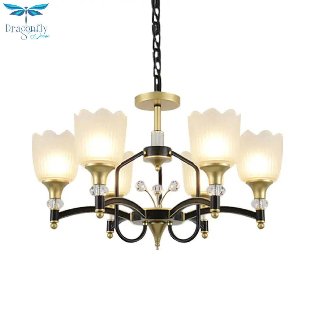 Opal Glass Scalloped Suspension Lighting Fixture Traditional 3/6 - Head Bedroom Chandelier Light In