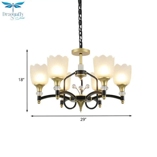 Opal Glass Scalloped Suspension Lighting Fixture Traditional 3/6 - Head Bedroom Chandelier Light In