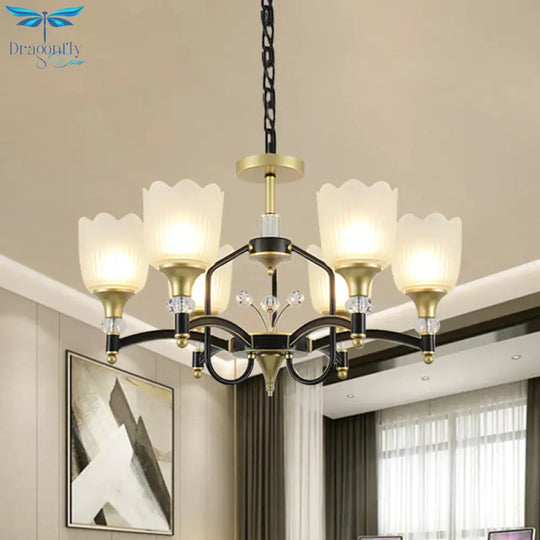 Opal Glass Scalloped Suspension Lighting Fixture Traditional 3/6 - Head Bedroom Chandelier Light In
