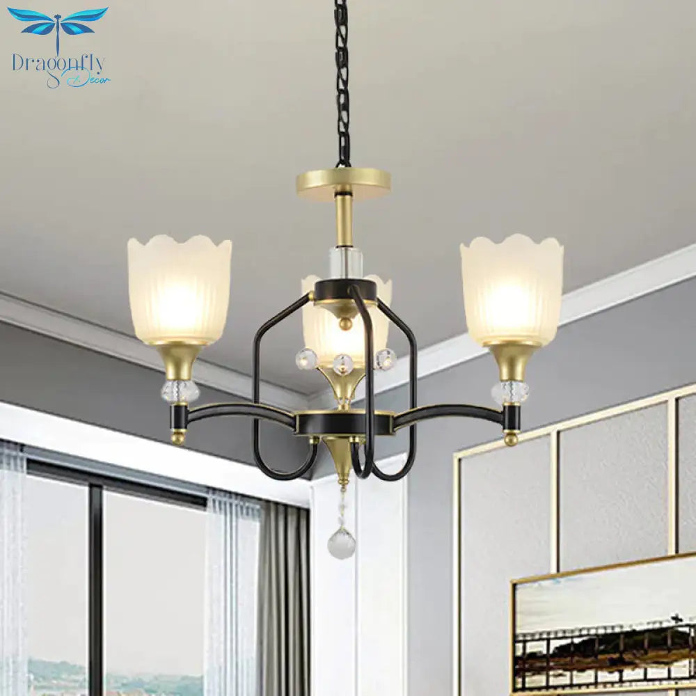 Opal Glass Scalloped Suspension Lighting Fixture Traditional 3/6 - Head Bedroom Chandelier Light In
