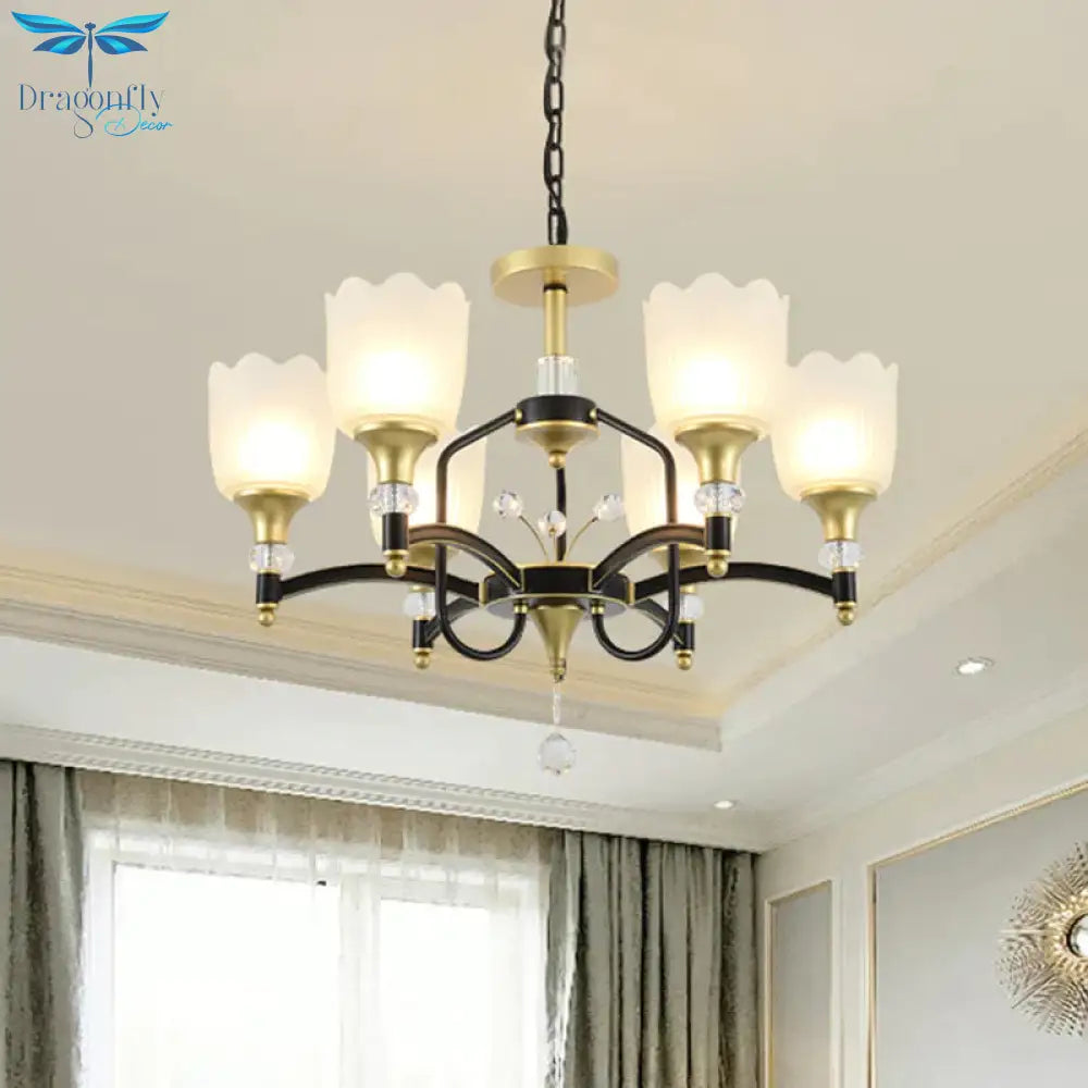 Opal Glass Scalloped Suspension Lighting Fixture Traditional 3/6 - Head Bedroom Chandelier Light In