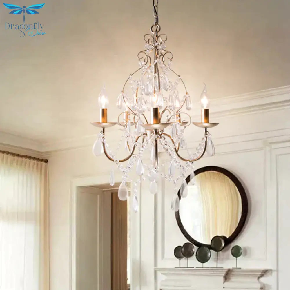 Original Candlestick Suspended Lighting Fixture 5 - Light Draping Crystal Ball Chandelier Light In