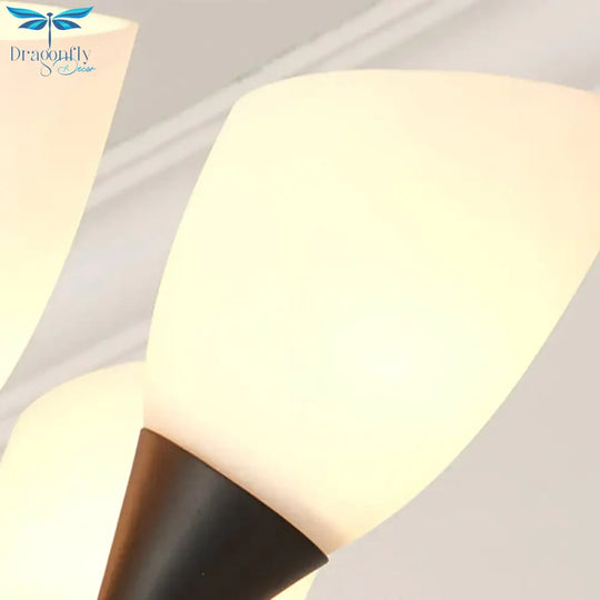 Oval Living Room Ceiling Chandelier Traditional White Glass 3/6/8 Lights Gold Hanging Fixture