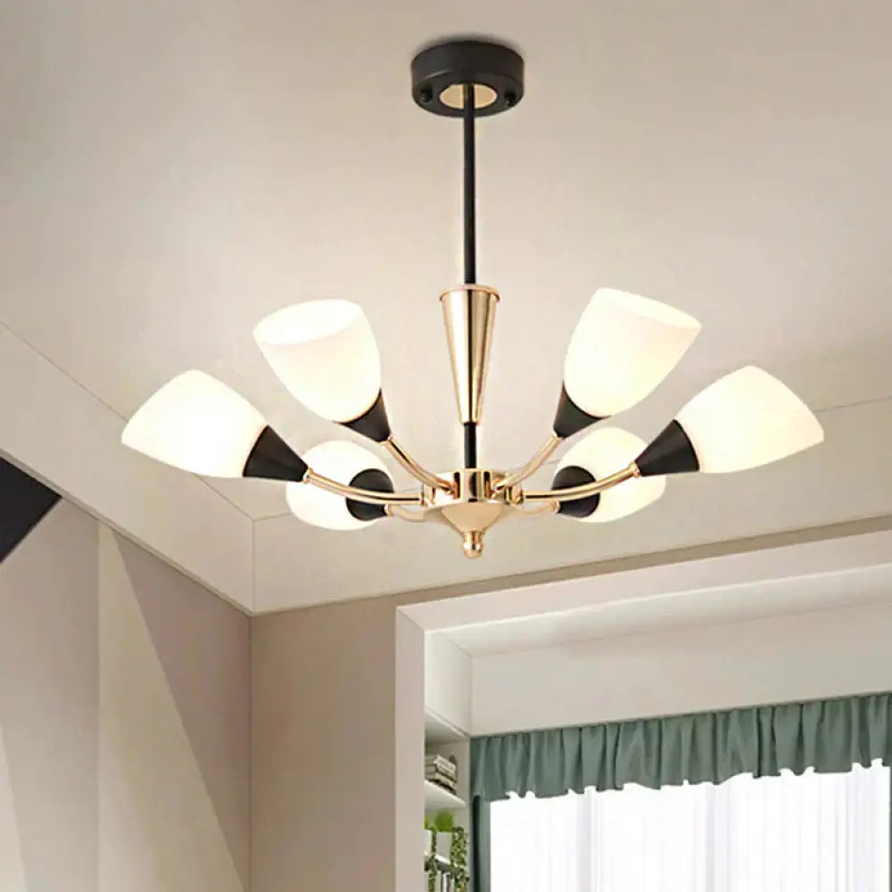 Oval Living Room Ceiling Chandelier Traditional White Glass 3/6/8 Lights Gold Hanging Fixture 6 /