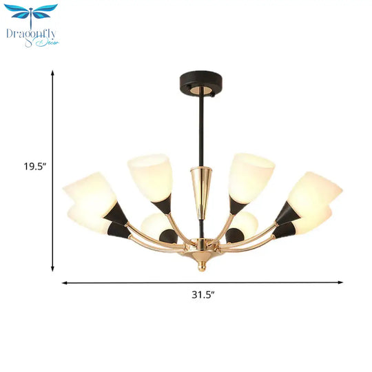 Oval Living Room Ceiling Chandelier Traditional White Glass 3/6/8 Lights Gold Hanging Fixture