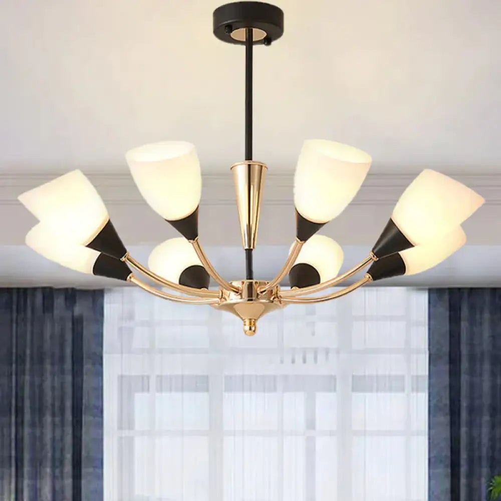 Oval Living Room Ceiling Chandelier Traditional White Glass 3/6/8 Lights Gold Hanging Fixture 8 /
