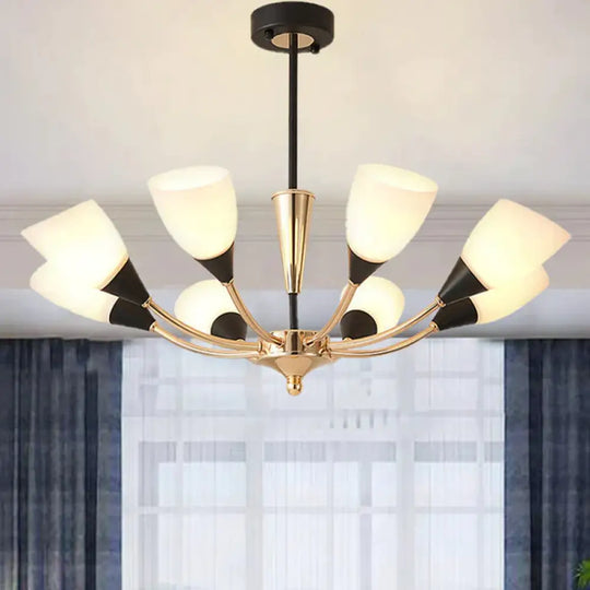 Oval Living Room Ceiling Chandelier Traditional White Glass 3/6/8 Lights Gold Hanging Fixture 8 /