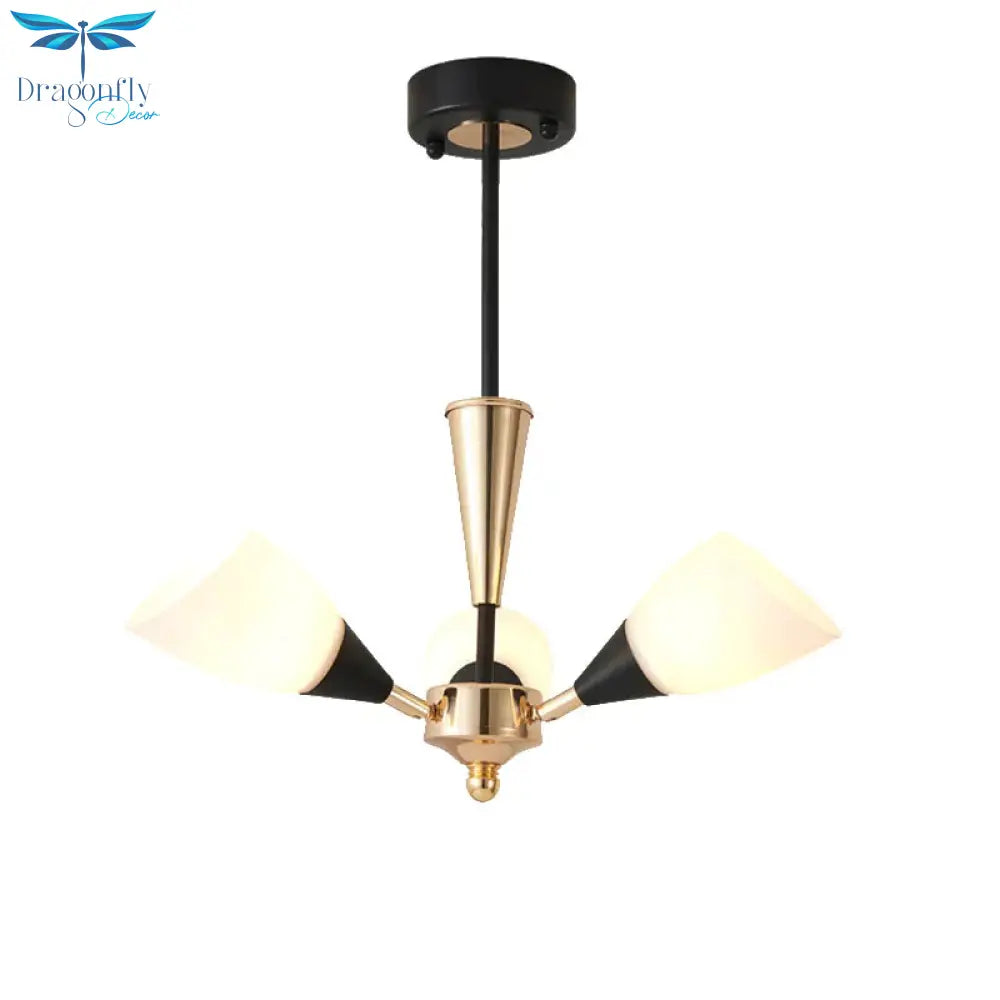 Oval Living Room Ceiling Chandelier Traditional White Glass 3/6/8 Lights Gold Hanging Fixture