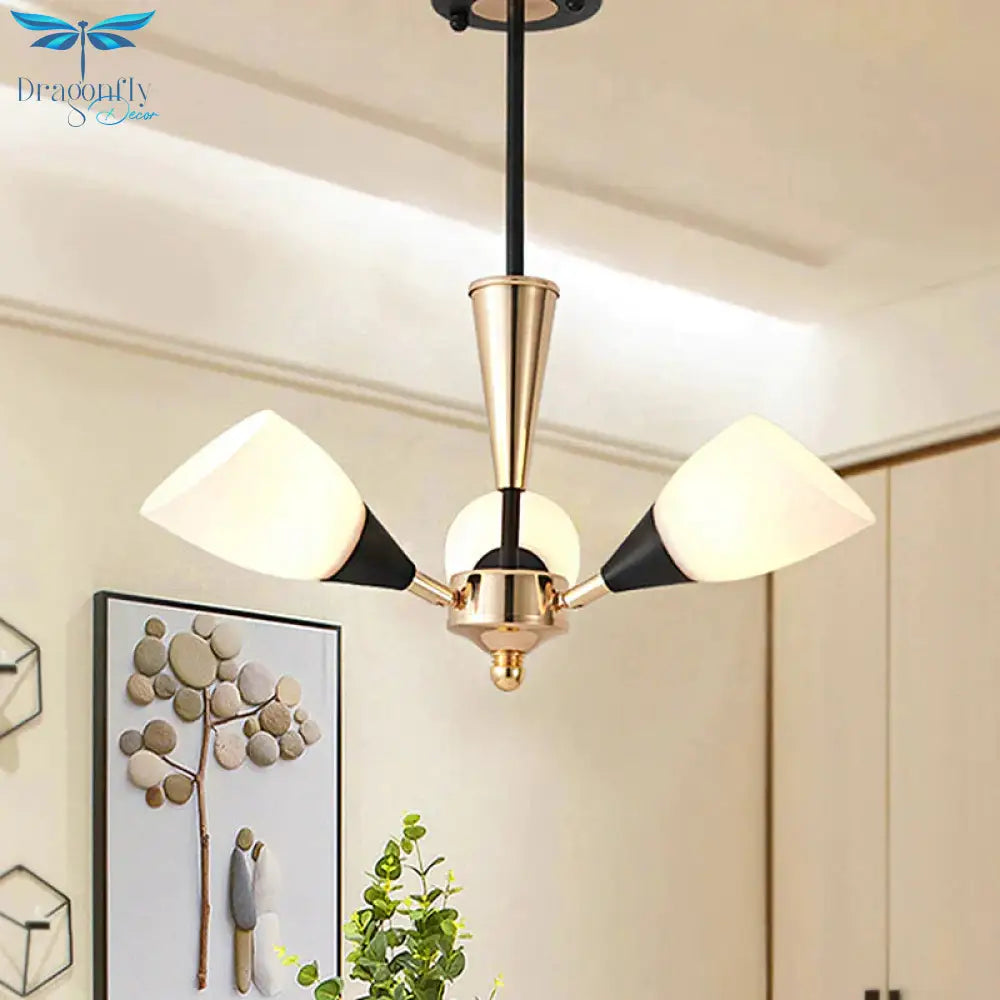 Oval Living Room Ceiling Chandelier Traditional White Glass 3/6/8 Lights Gold Hanging Fixture