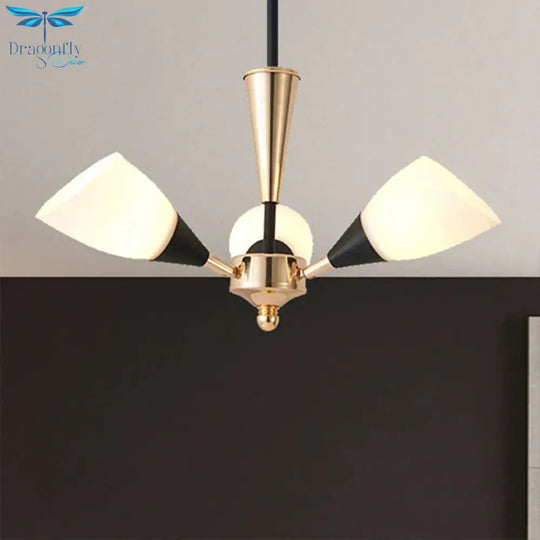 Oval Living Room Ceiling Chandelier Traditional White Glass 3/6/8 Lights Gold Hanging Fixture