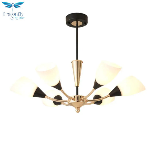 Oval Living Room Ceiling Chandelier Traditional White Glass 3/6/8 Lights Gold Hanging Fixture