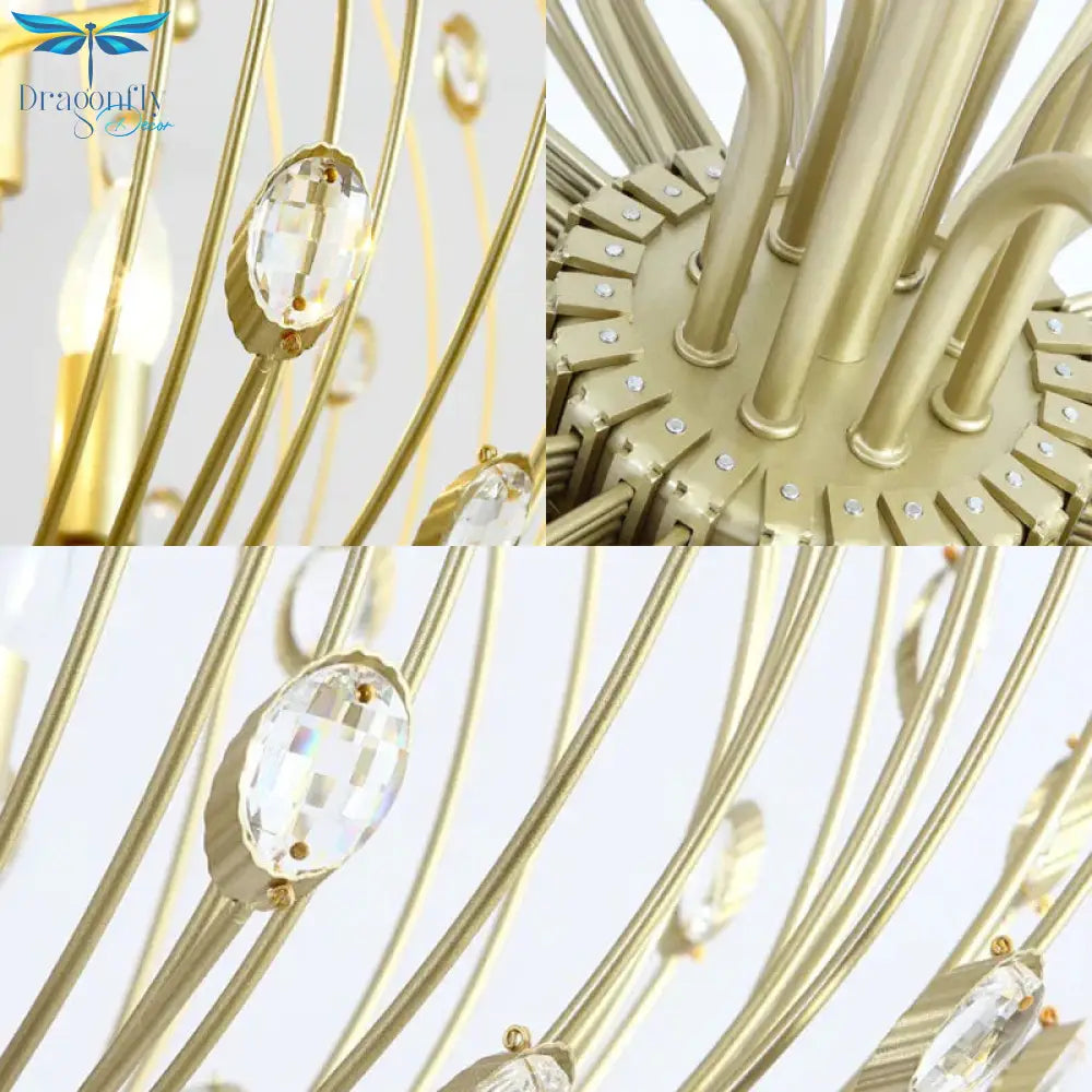 Oval Metal And Crystal Hanging Light Rustic 3/6 Lights Dining Room Chandelier In Gold 3 /