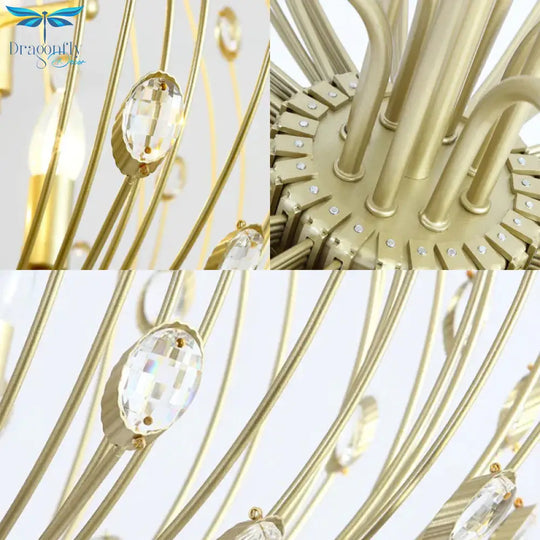Oval Metal And Crystal Hanging Light Rustic 3/6 Lights Dining Room Chandelier In Gold 3 /