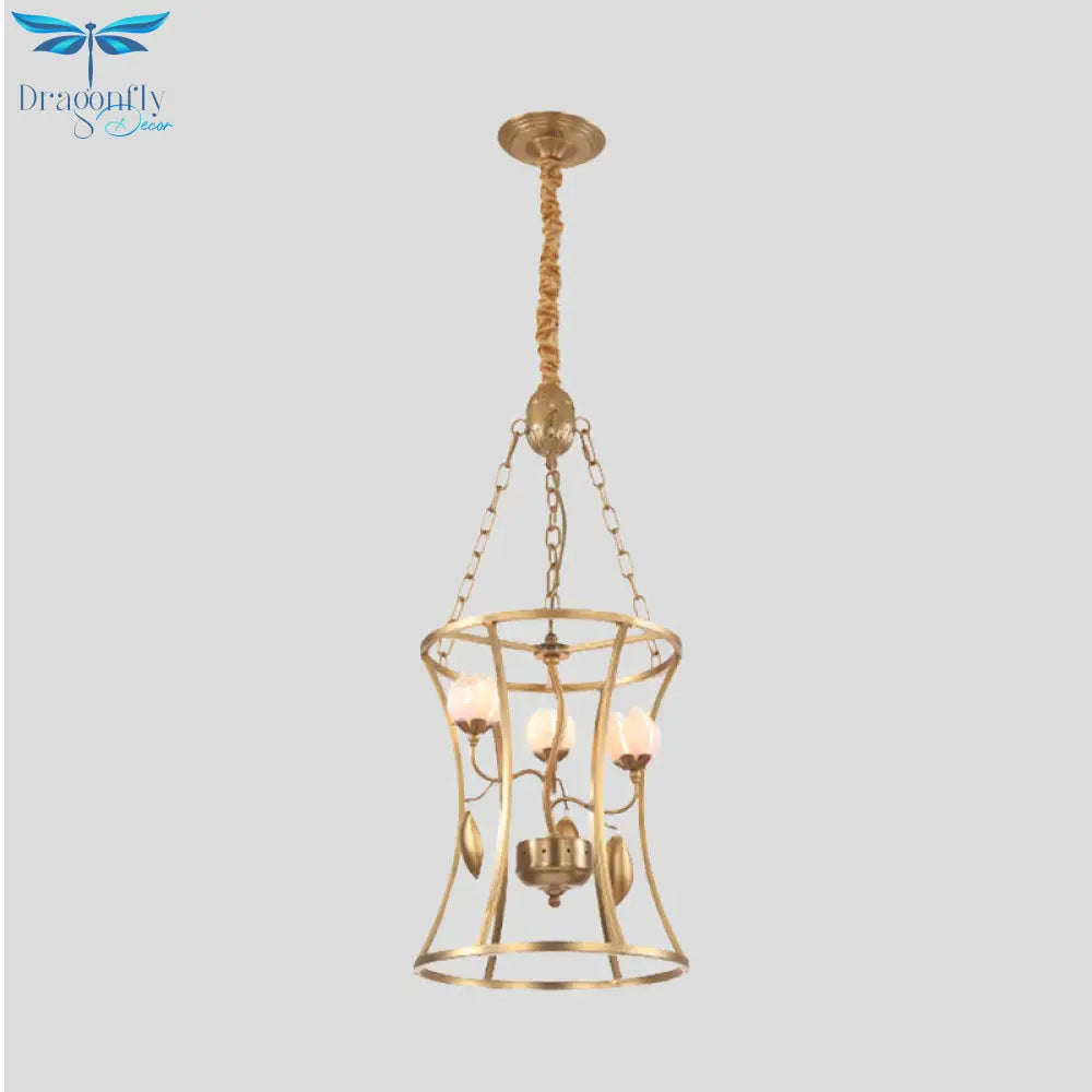 Pastoral Lotus Chandelier Lighting Fixture 3/7 Heads Metal Led Pendant Ceiling Light In Gold For