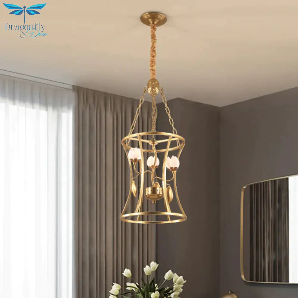 Pastoral Lotus Chandelier Lighting Fixture 3/7 Heads Metal Led Pendant Ceiling Light In Gold For