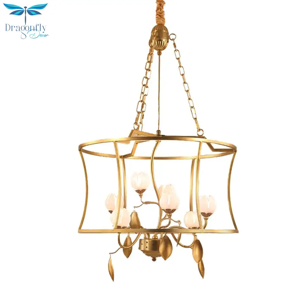 Pastoral Lotus Chandelier Lighting Fixture 3/7 Heads Metal Led Pendant Ceiling Light In Gold For