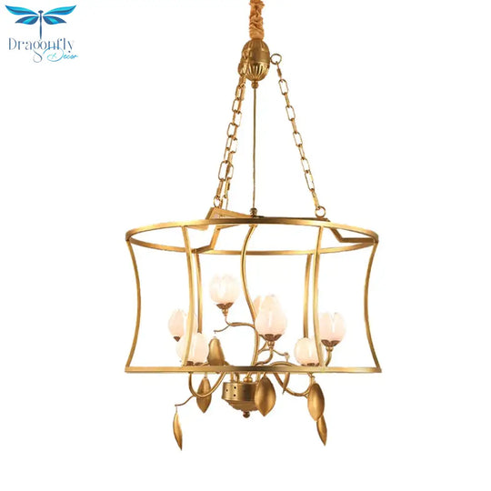 Pastoral Lotus Chandelier Lighting Fixture 3/7 Heads Metal Led Pendant Ceiling Light In Gold For