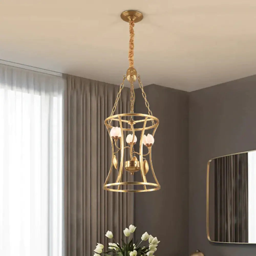 Pastoral Lotus Chandelier Lighting Fixture 3/7 Heads Metal Led Pendant Ceiling Light In Gold For