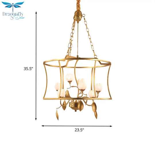 Pastoral Lotus Chandelier Lighting Fixture 3/7 Heads Metal Led Pendant Ceiling Light In Gold For