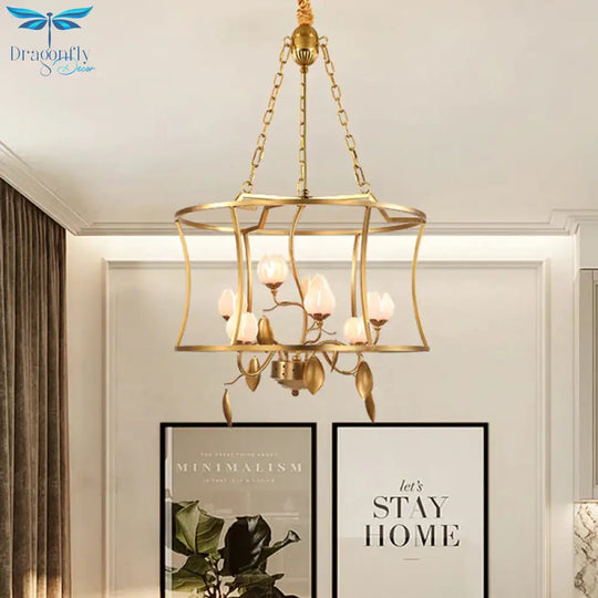 Pastoral Lotus Chandelier Lighting Fixture 3/7 Heads Metal Led Pendant Ceiling Light In Gold For