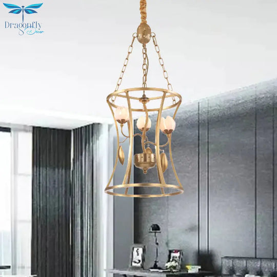 Pastoral Lotus Chandelier Lighting Fixture 3/7 Heads Metal Led Pendant Ceiling Light In Gold For